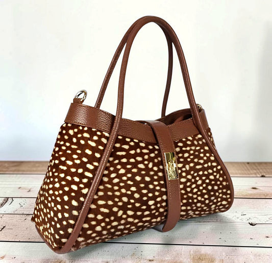 Borsa a Mano in Vera Pelle e Cavallino a Pelo Raso " Fiamma "