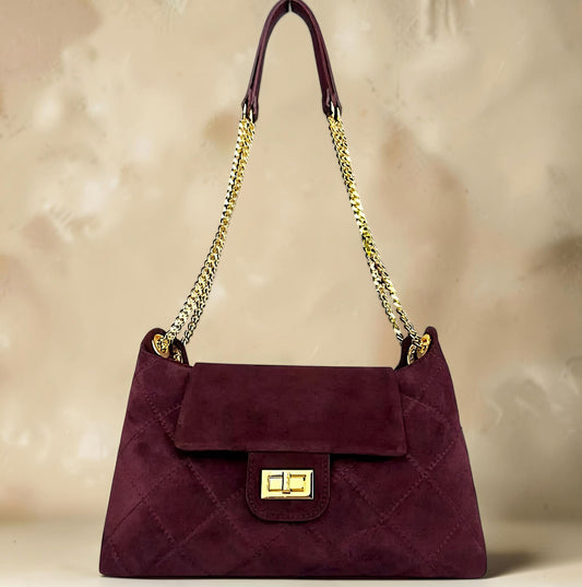 Borsa a Spalla "Giada" in Pelle Suede Trapuntata – Artigianato Fiorentino