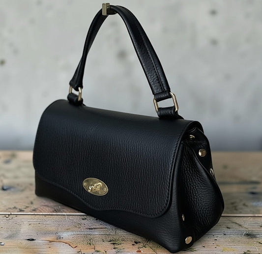 " STEFANIA DOLLARO "  Borsa a Spalla Modello Postina in Vera Pelle Dollaro con Tracolla