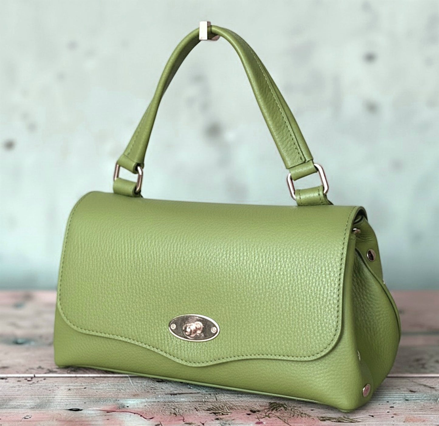 " STEFANIA DOLLARO "  Borsa a Spalla Modello Postina in Vera Pelle Dollaro con Tracolla