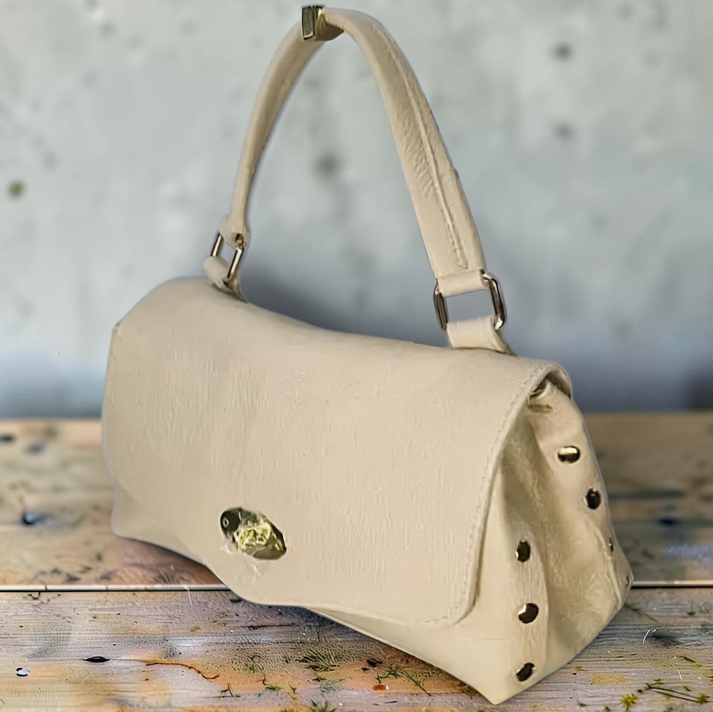 " STEFANIA DOLLARO "  Borsa a Spalla Modello Postina in Vera Pelle Dollaro con Tracolla