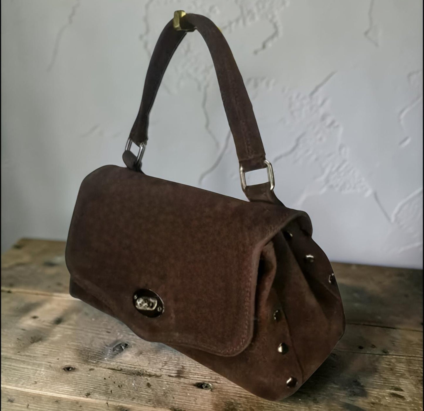 " STEFANIA SUEDE " Borsa a Spalla- Mano Modello Postina in Vera Pelle Camoscio con Tracolla