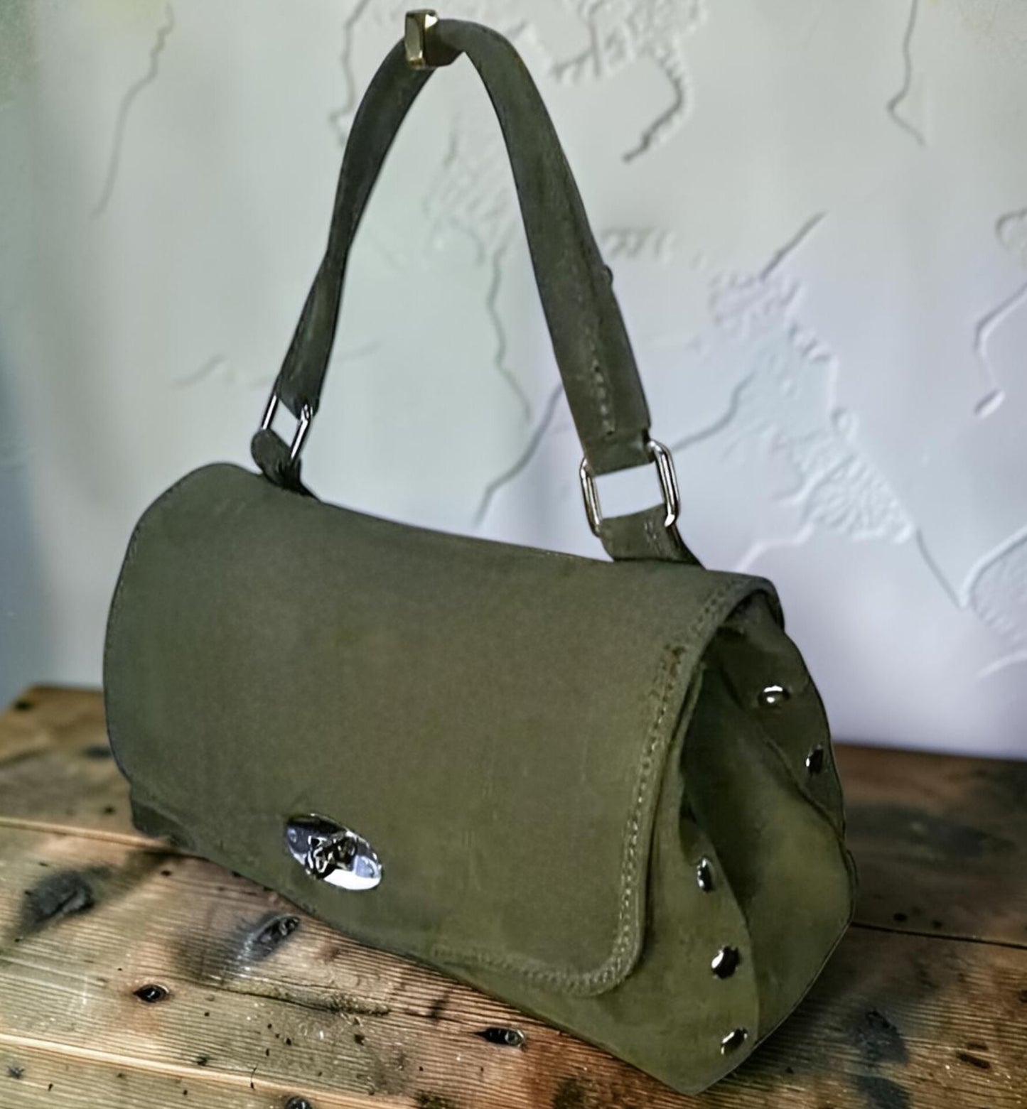 " STEFANIA SUEDE " Borsa a Spalla- Mano Modello Postina in Vera Pelle Camoscio con Tracolla