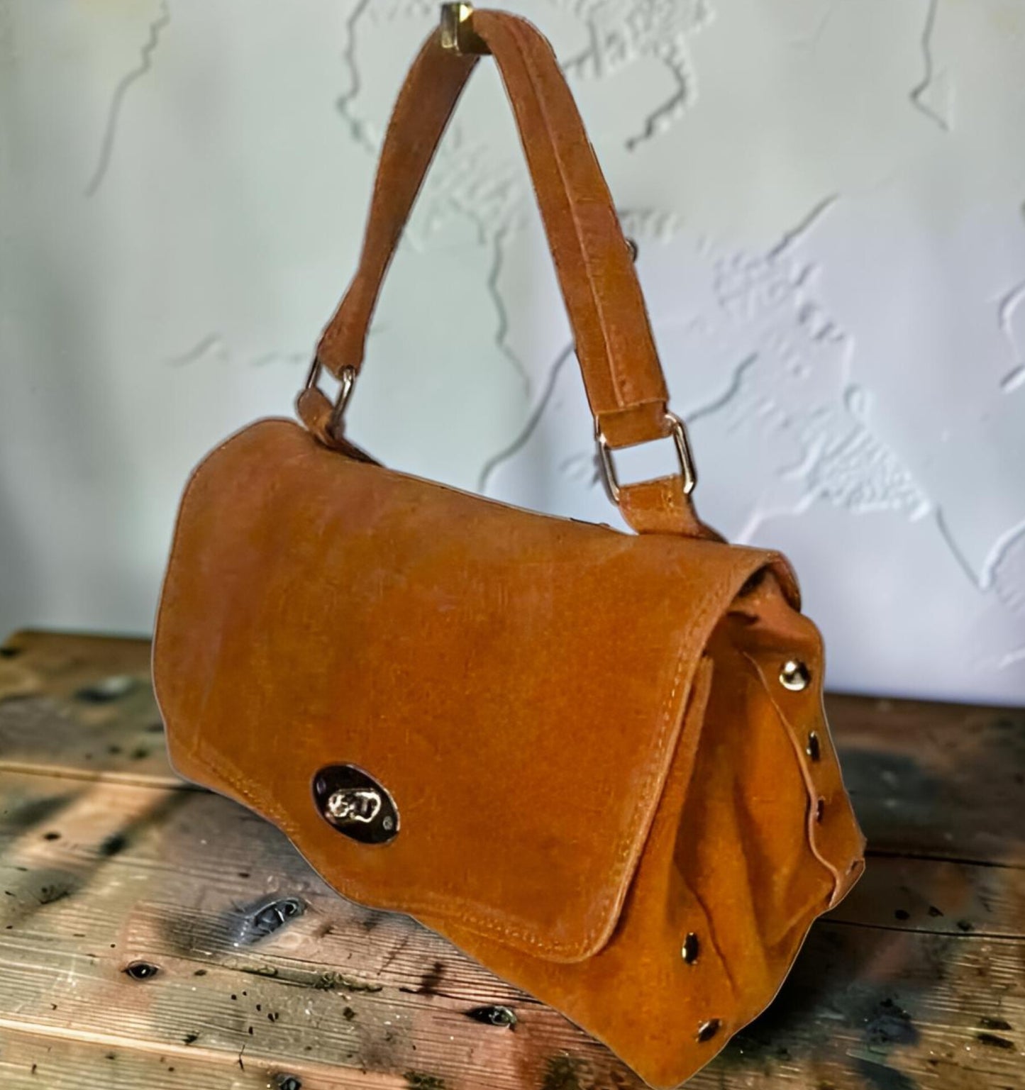 " STEFANIA SUEDE " Borsa a Spalla- Mano Modello Postina in Vera Pelle Camoscio con Tracolla