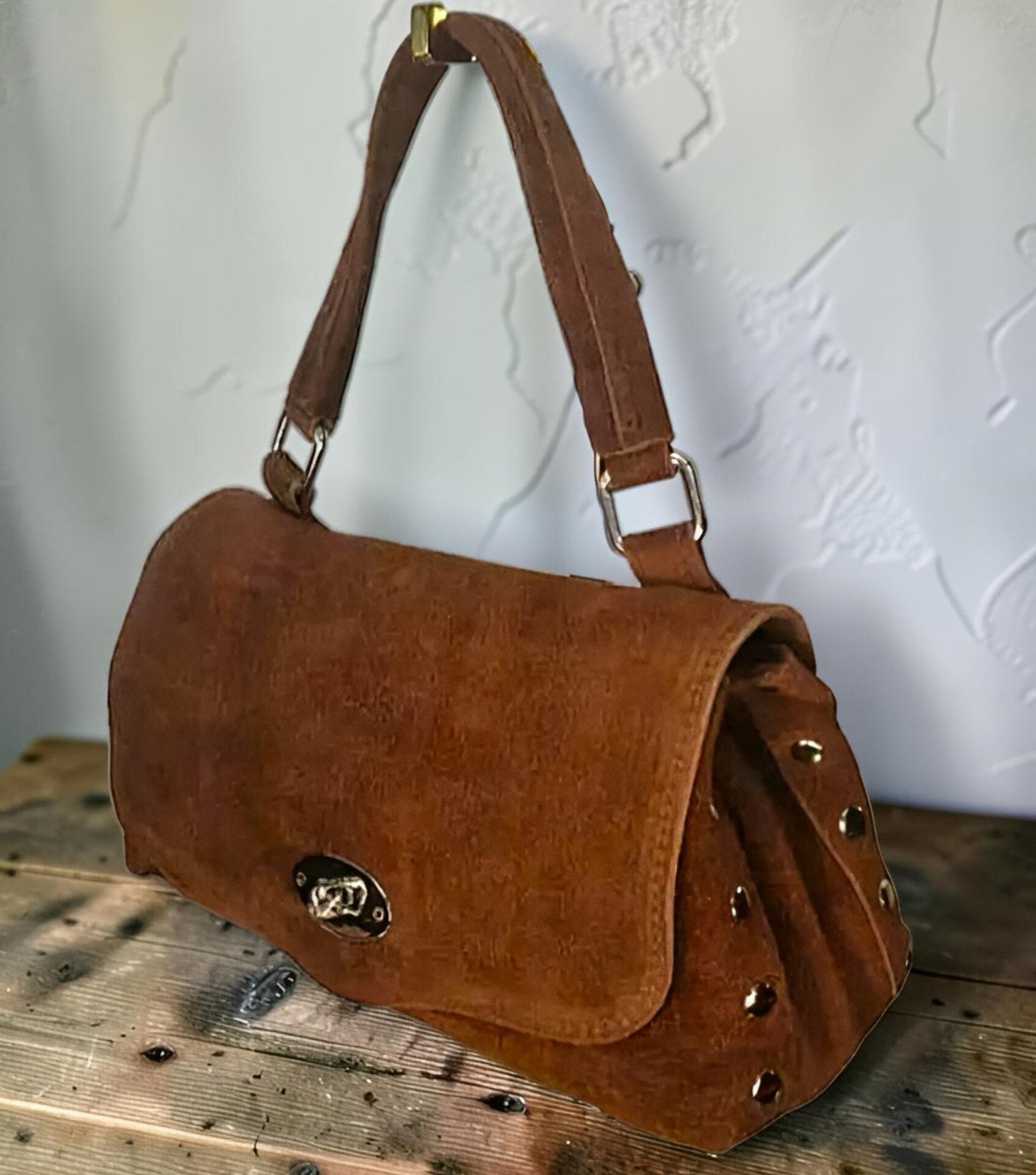 " STEFANIA SUEDE " Borsa a Spalla- Mano Modello Postina in Vera Pelle Camoscio con Tracolla