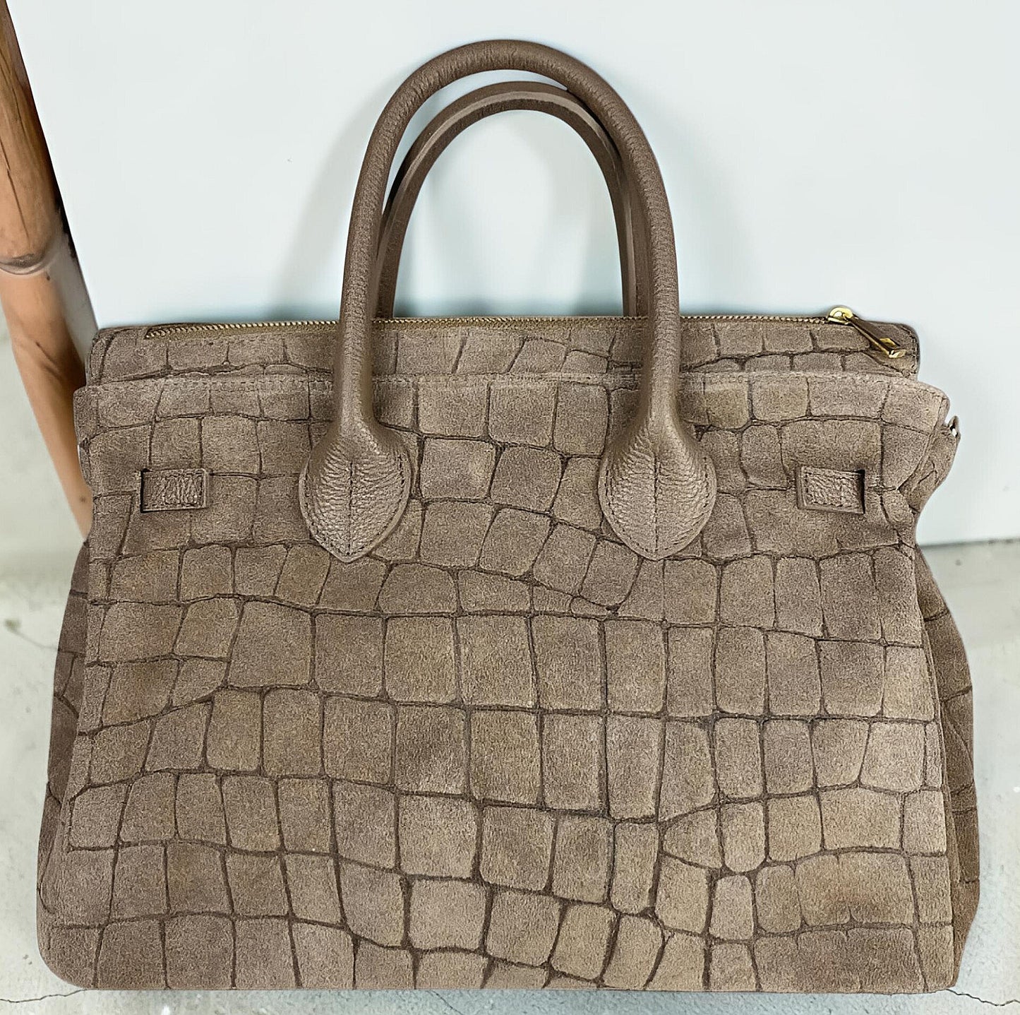 Borsa a Mano e Tracolla "Grace" in Vera Pelle Nabuk Stampa Crocco 3D e Dollaro