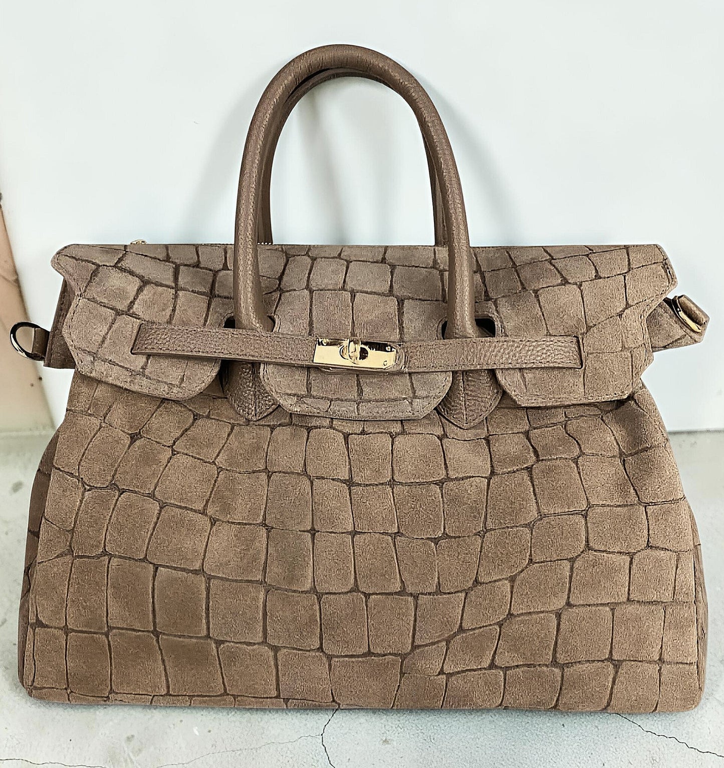 Borsa a Mano e Tracolla "Grace" in Vera Pelle Nabuk Stampa Crocco 3D e Dollaro