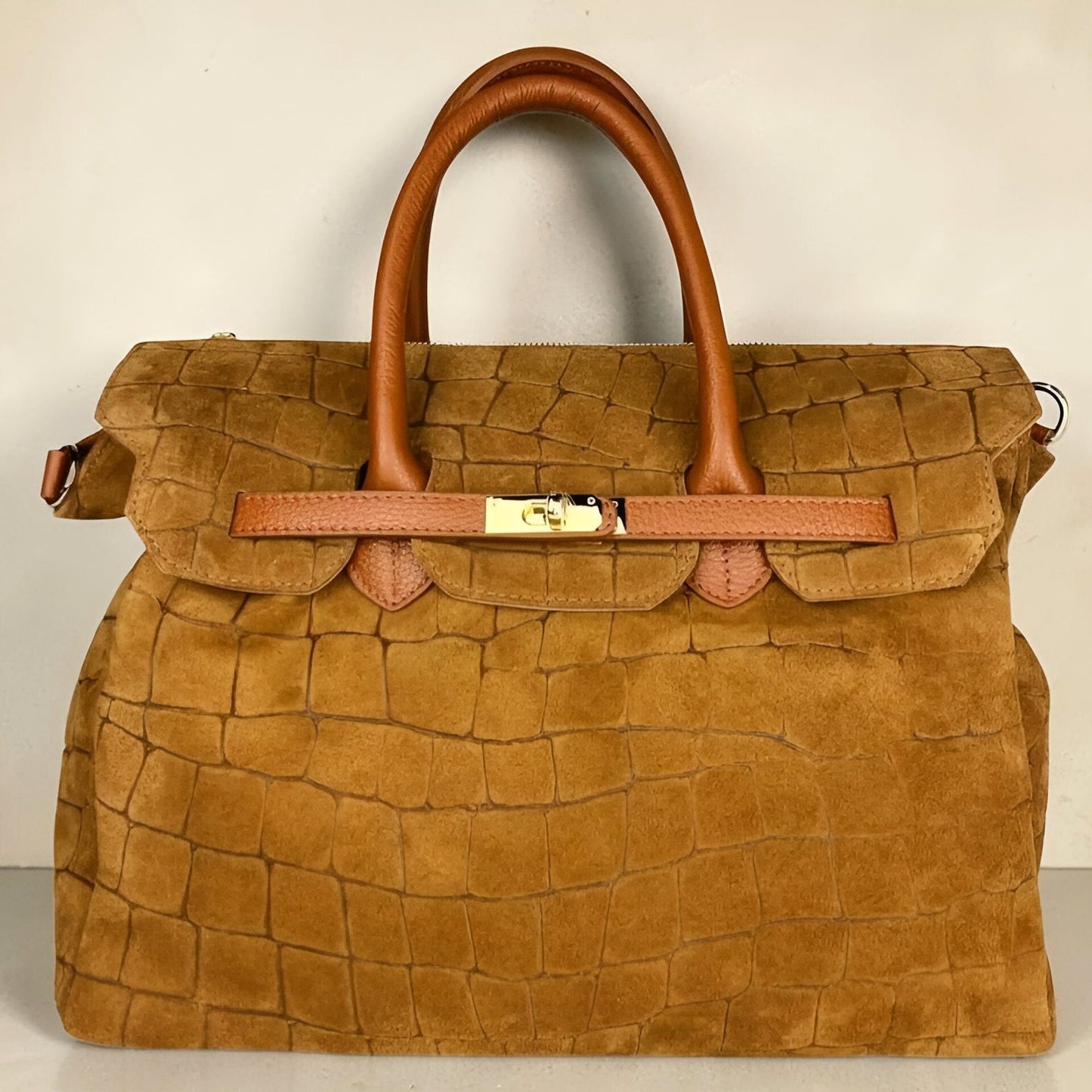 Borsa a Mano e Tracolla "Grace" in Vera Pelle Nabuk Stampa Crocco 3D e Dollaro