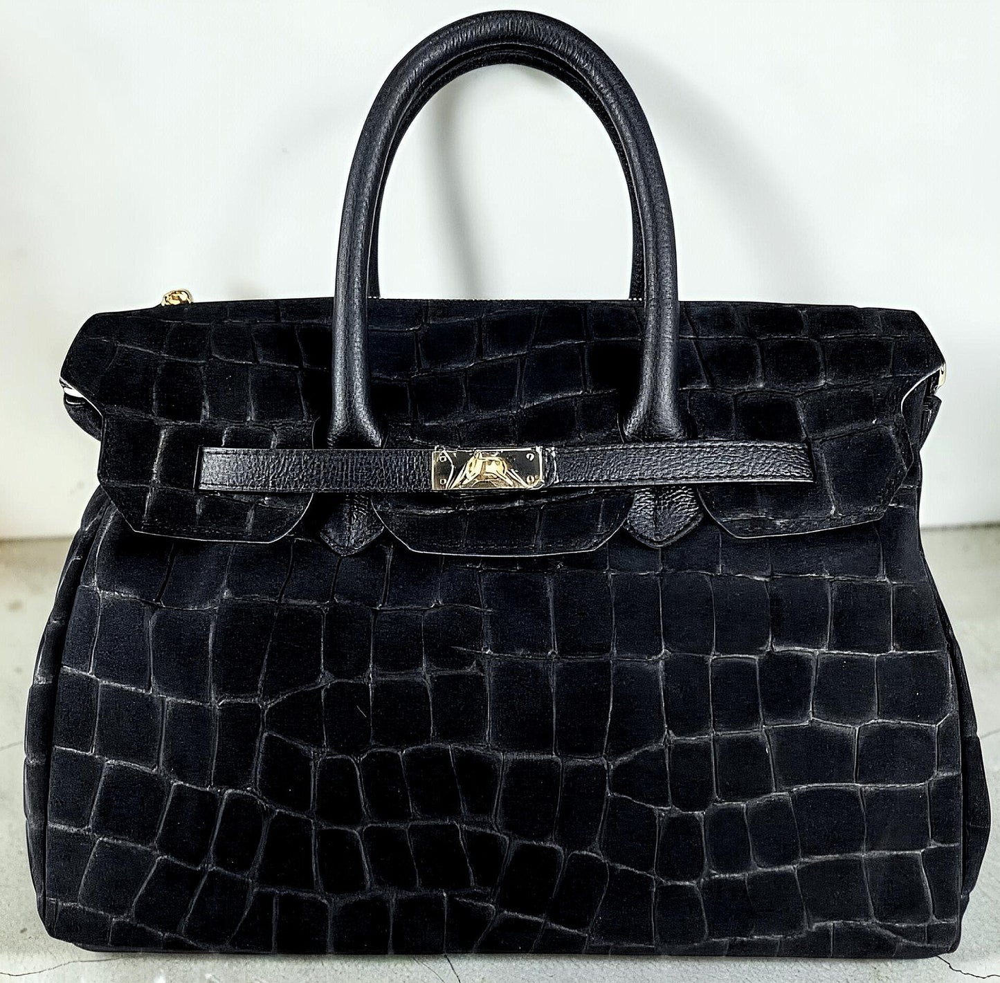 Borsa a Mano e Tracolla "Grace" in Vera Pelle Nabuk Stampa Crocco 3D e Dollaro