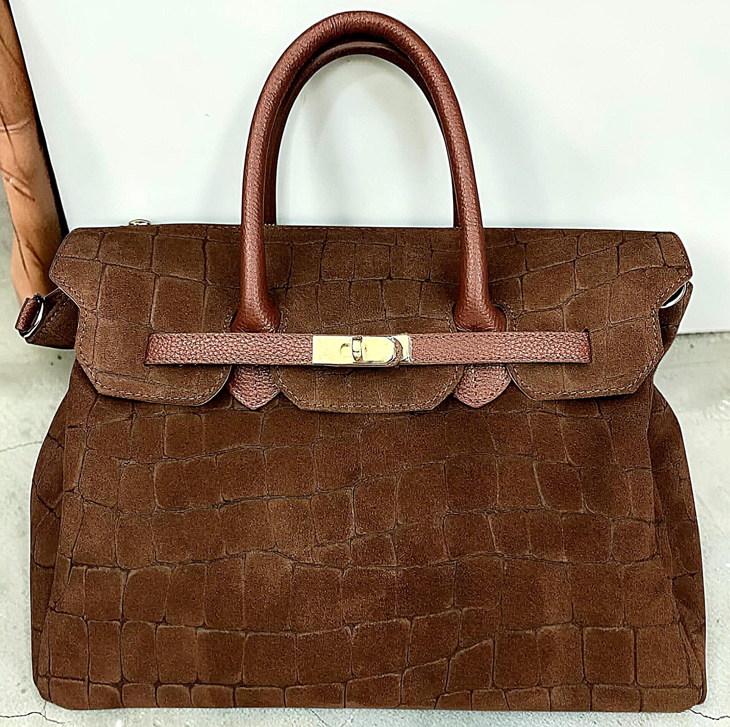 Borsa a Mano e Tracolla "Grace" in Vera Pelle Nabuk Stampa Crocco 3D e Dollaro