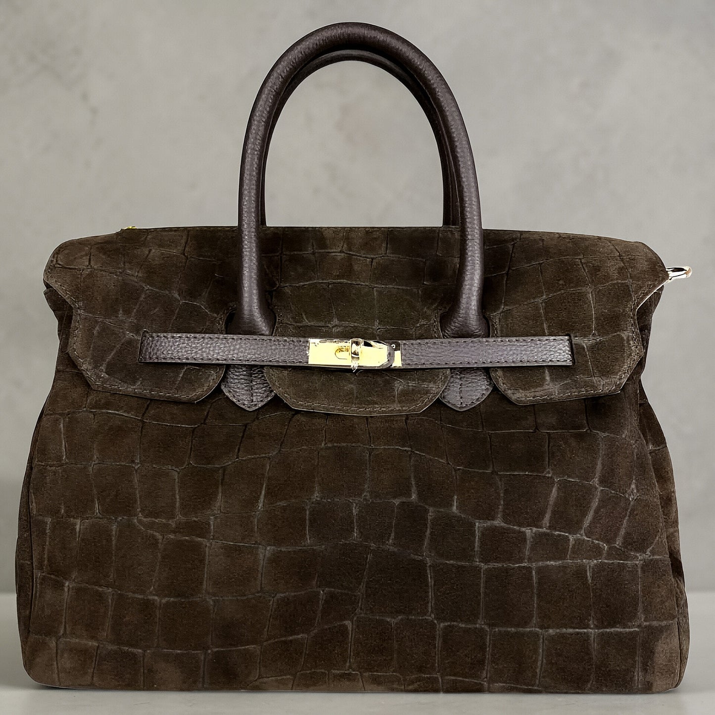 Borsa a Mano e Tracolla "Grace" in Vera Pelle Nabuk Stampa Crocco 3D e Dollaro