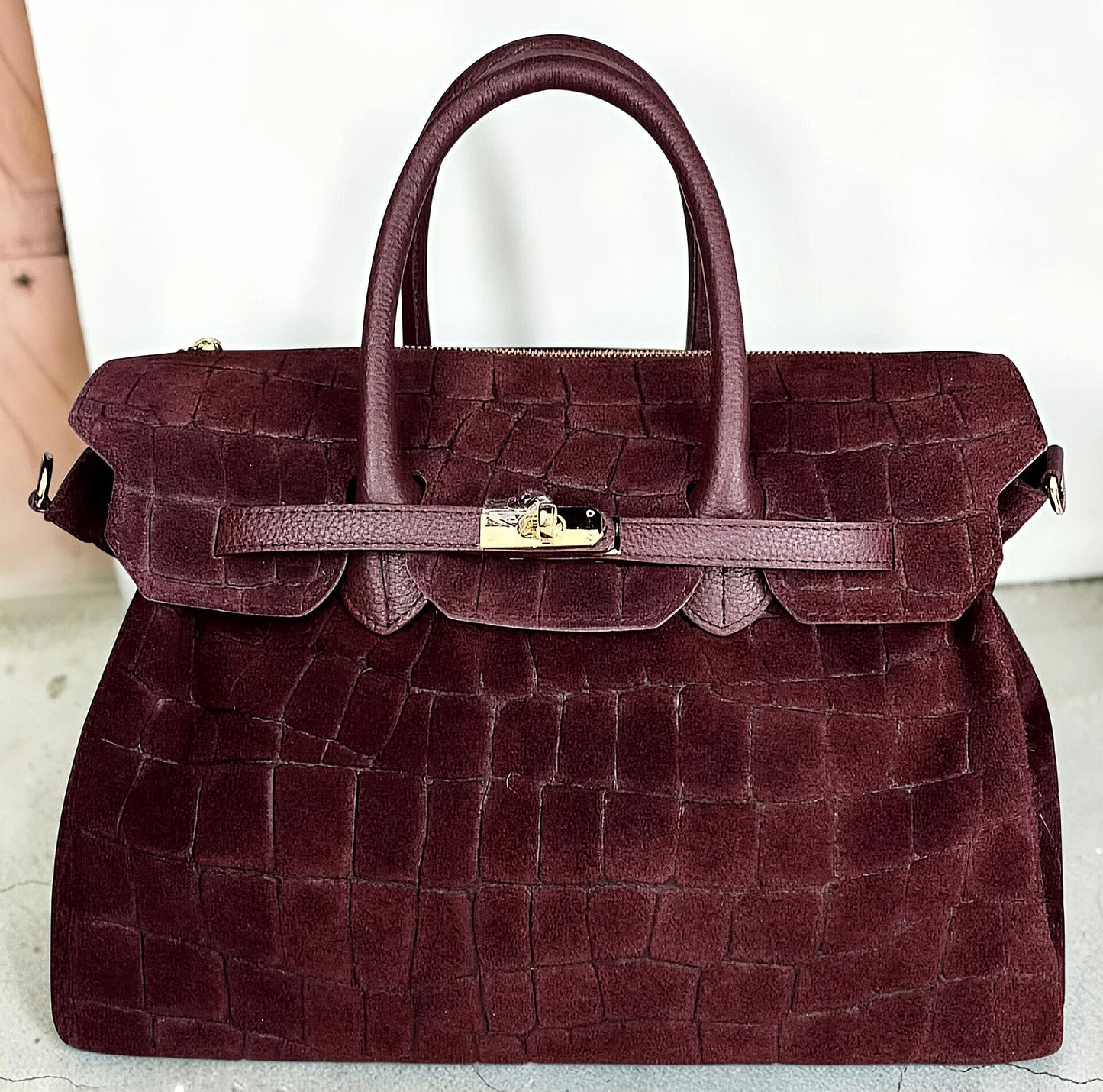 Borsa a Mano e Tracolla "Grace" in Vera Pelle Nabuk Stampa Crocco 3D e Dollaro