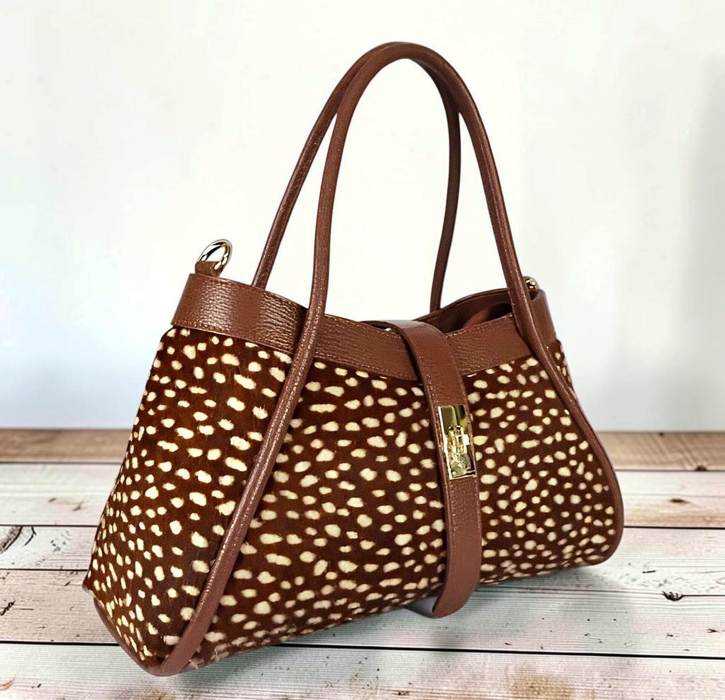 Borsa a Mano in Vera Pelle e Cavallino a Pelo Raso " Fiamma "