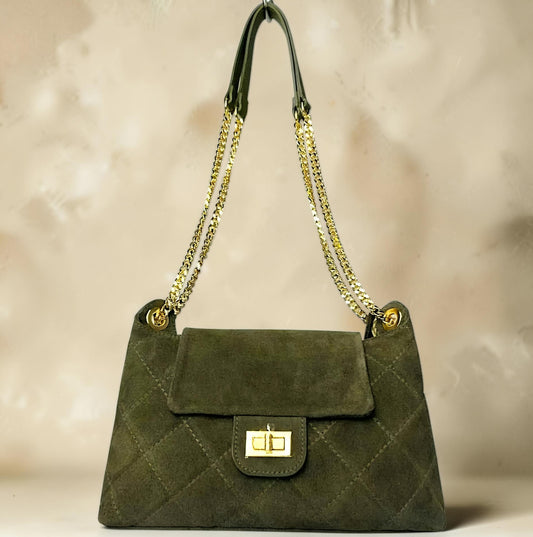 Borsa a Spalla "Giada" in Pelle Suede Trapuntata – Artigianato Fiorentino